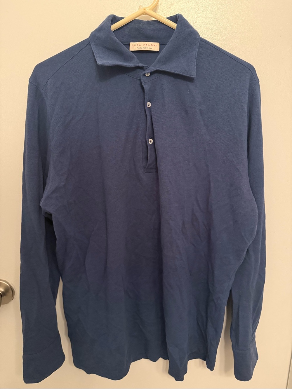 Luca Faloni - XL Italian Cotton Piqué Long-Sleeve Polo Navy